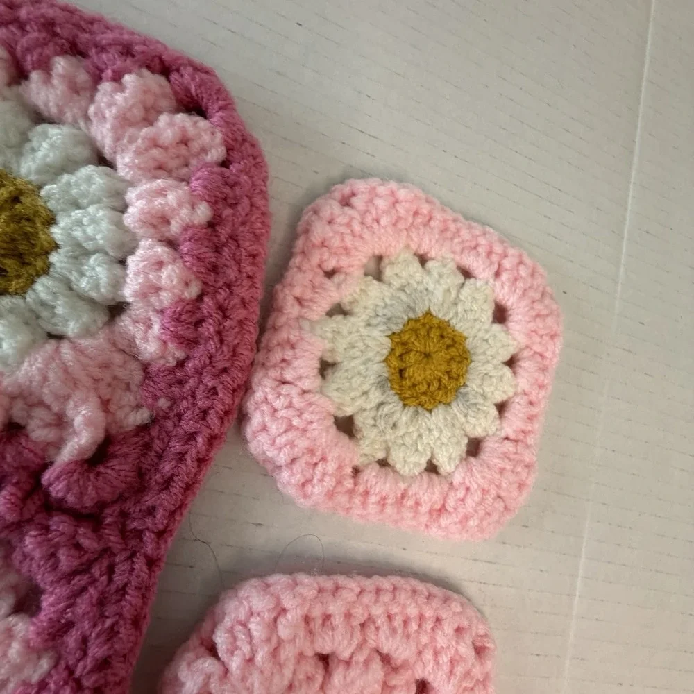 Lot of 5 Hand Crochet Pink Floral Doilies Barbiecore